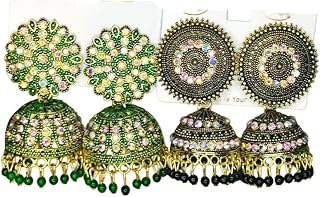 Meenakari Jhumka Earrings for Women, Silver and Gold with Multicolour Aurora Borealis Stones, Zinc Alloy, Traditional Indi... Price In India