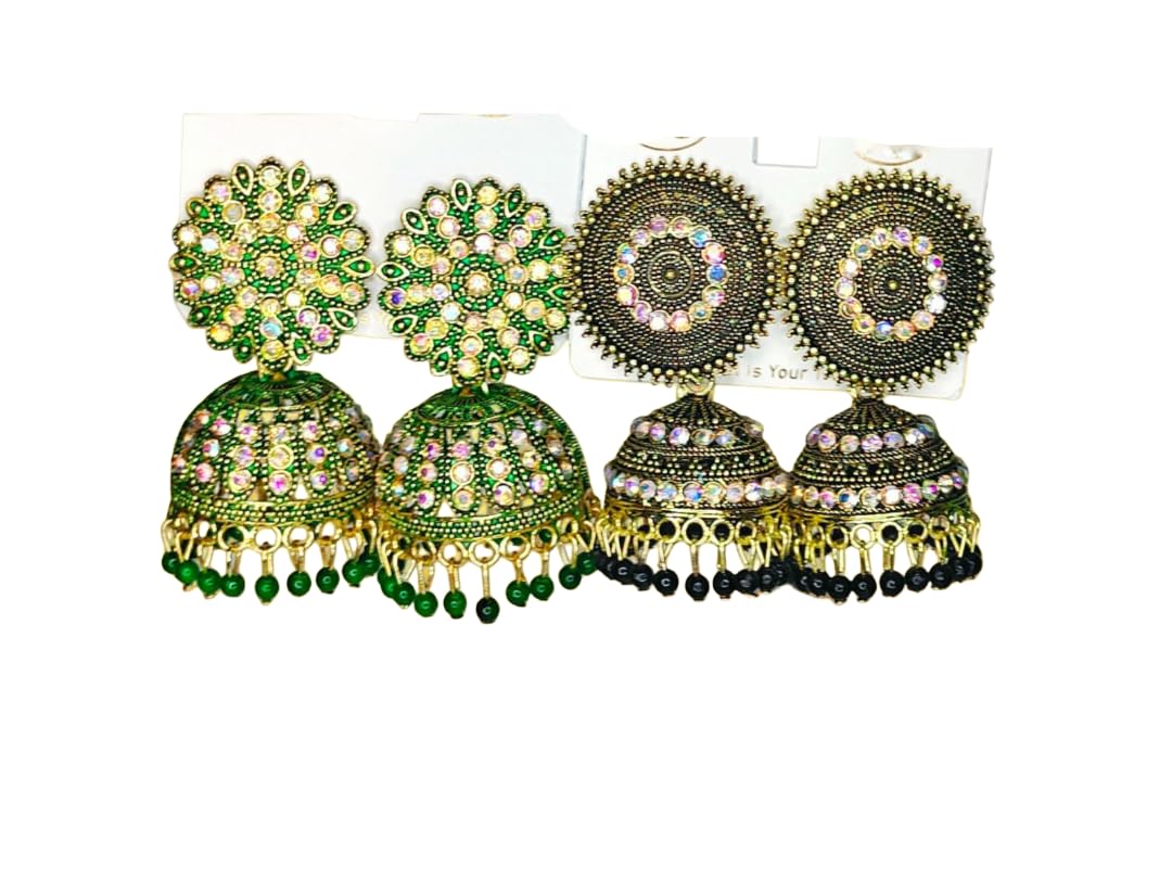 Meenakari Jhumka Earrings for Women, Silver and Gold with Multicolour Aurora Borealis Stones, Zinc Alloy, Traditional Indi... - Review, Price and Buying Guide