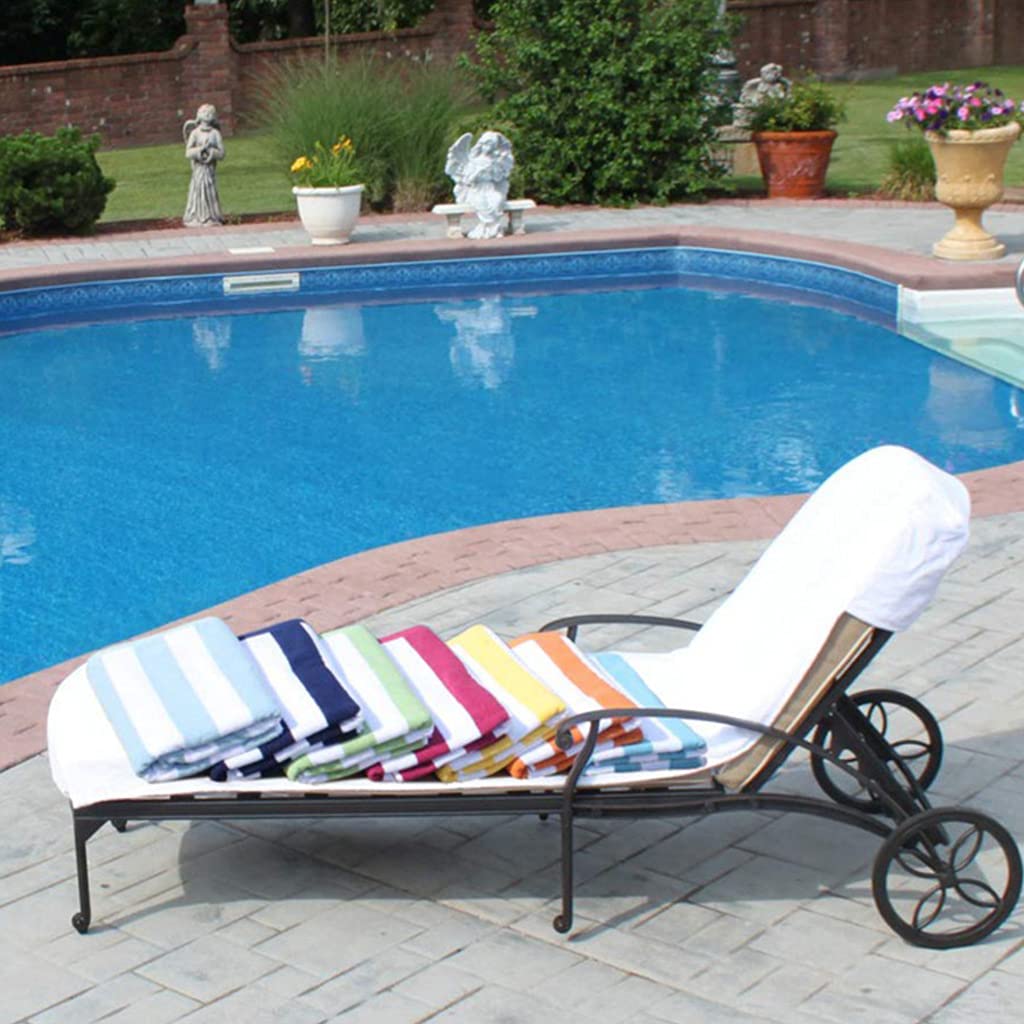 YS0911 Microfiber Terry Cloth Chaise Chair Cover Beach Bath Towel With Side Pocket For Pool For Sun Lounger Sunbathing Beach Towels Oversized Thick, White