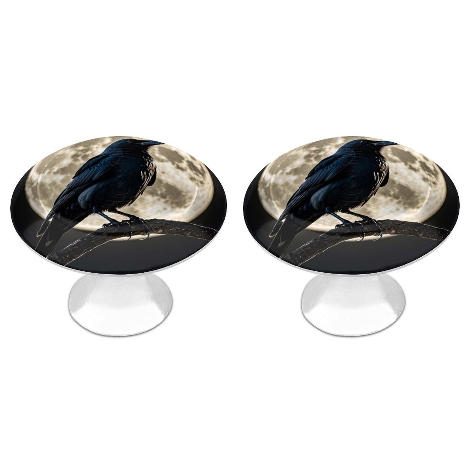 QMNLKH Black Crow on Full Moon Cabinet Knobs for Home, Round Drawer Pulls for Kitchen, Personalized Cupboard Handles with Screw, Fashion Dresser Knobs for Office, Drawer Handles, 2 Packs