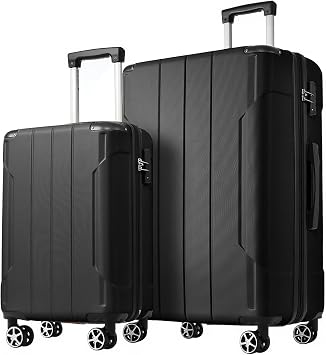 Luggage Sets 2 Piece Large Suitcases with Spinner Wheels, 20/28 Inch Hardshell ABS Expandable Luggage Set, Lightweight Suitcase Set with TSA Lock for Men Women Business Trip Black