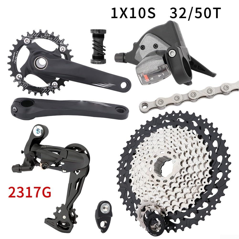 Juego de transmisión de 10 velocidades para bicicleta de montaña, plato hueco integrado, bielas 32T/34T/36T con casete de 50T, palanca de cambios de calidad y desviador trasero para una suavidad suave