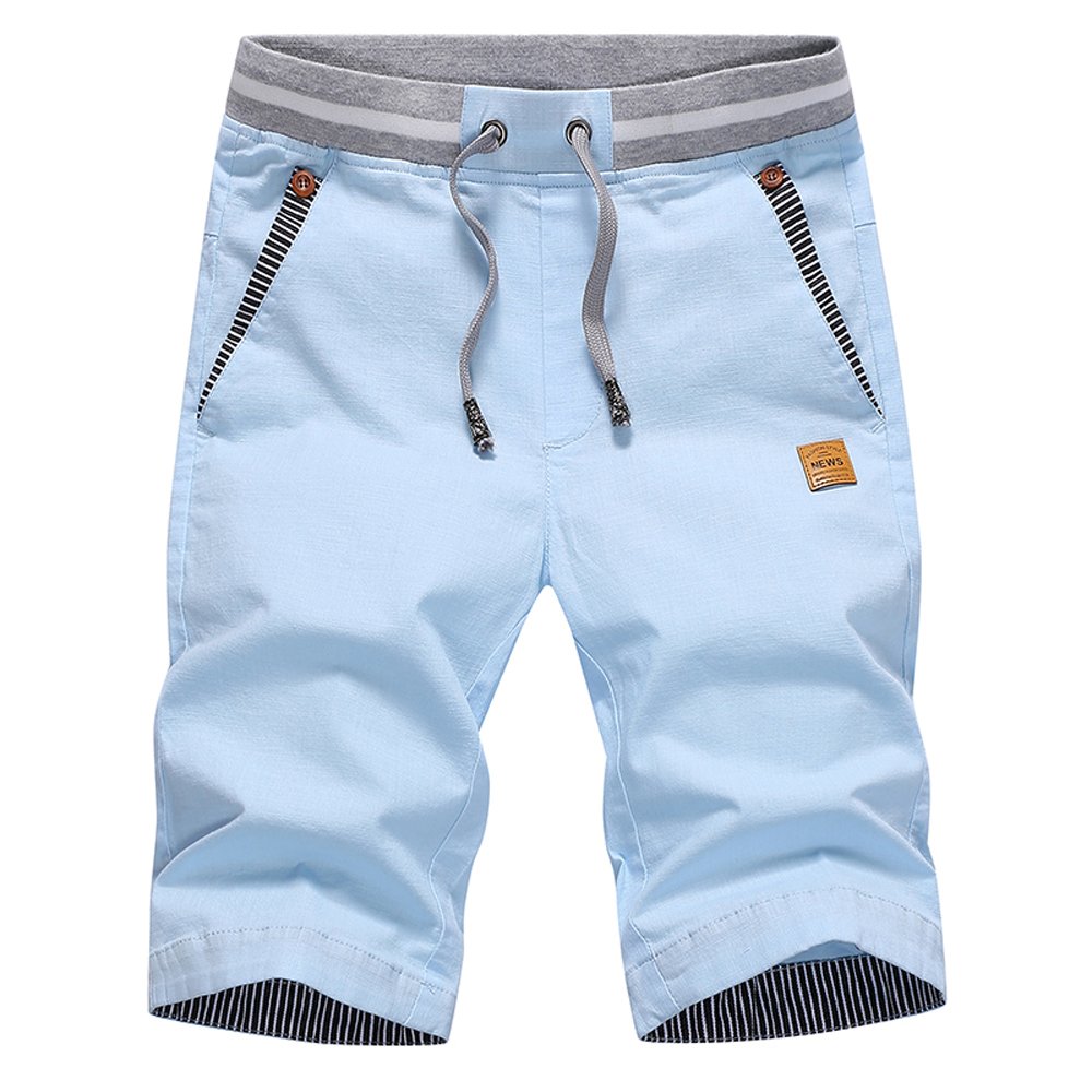 Tansozer Men's Sky Blue Summer Casual Shorts Cotton With Pockets Elasticated Waist Xxl