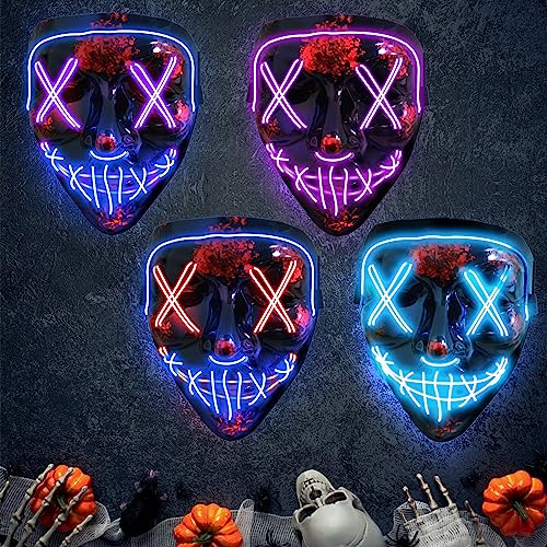 Jsdoin Halloween Masks, Scary LED Purge Mask, Light up Mask Cosplay, LED Rave Face Mask Costume 3 Lighting Modes - Image 4
