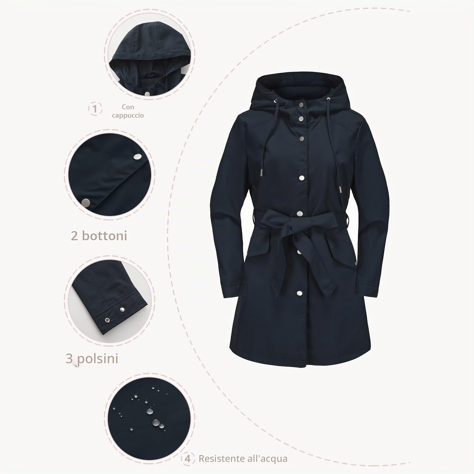 Chiguo Giacca da donna primaverile trench parka leggera Cappotto Giacca Casual Autunnale