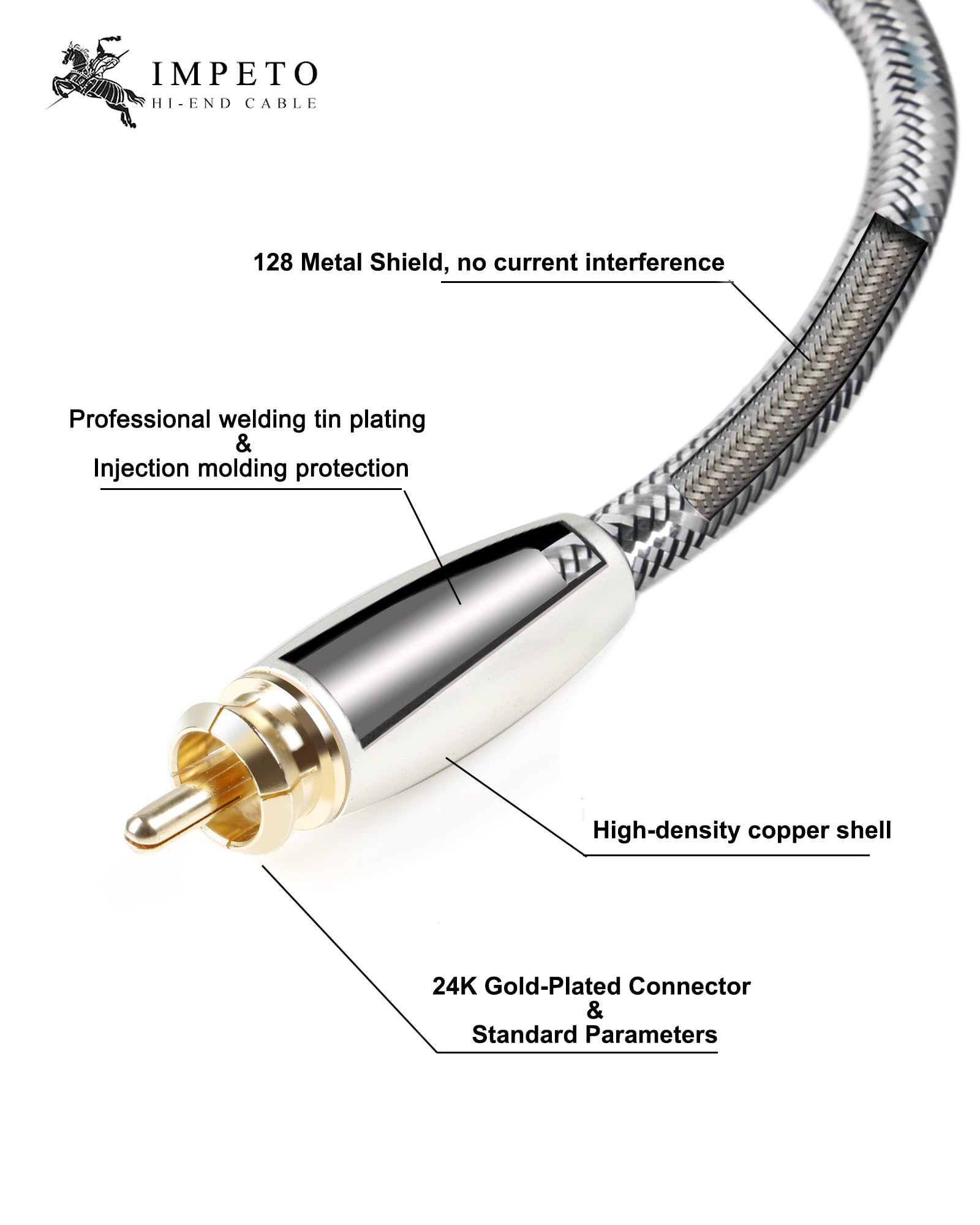 Impeto Cable Coaxial Audio Digital Cable RCA Subwoofer Macho a Macho Audiophile Cable Audio Digital para el hogar, teatro, TV, subwoofer, sistemas Hi-Fi 1m