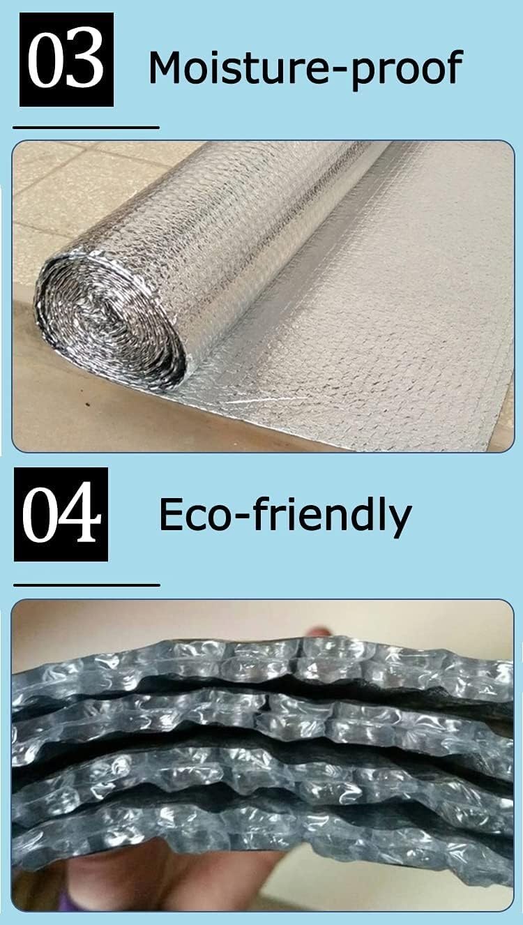 Izolacja termiczna z efektem odbicia Folia termoizolacyjna Odporna na wilgoć bąbelkowa odblaskowa osłona termiczna Osłona przed ciepłem i zimnem(2X20M(6ftX65ft))
