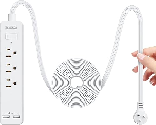Miniatura 8 de NTONPOWER Cable de extensión plano de 10 pies, cable de extensión plano debajo de la alfombra, tira de alimentación de enchufe plano, montaje en