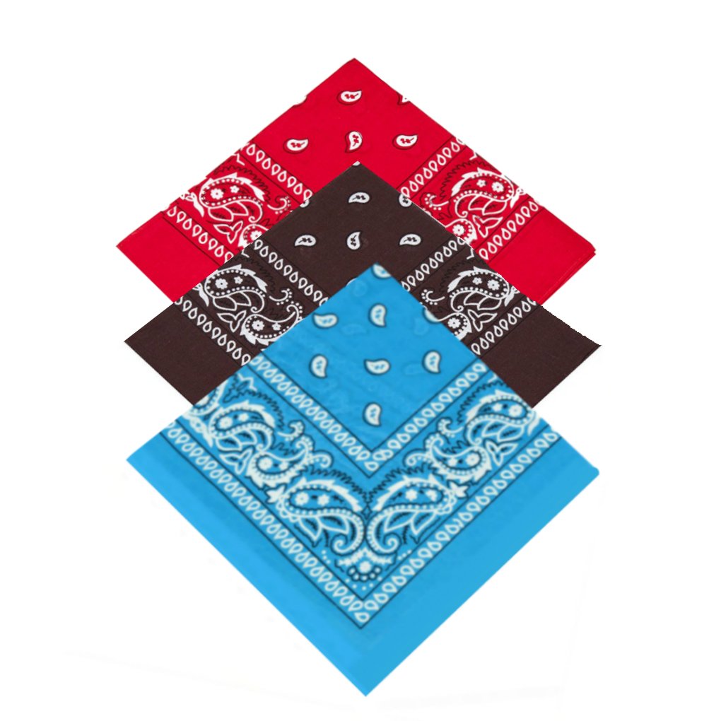 Buckingham Boutique Unisex Red,Brown,Aqua Blue Pack Of 3 X Handkerchiefs With Paisley Pattern For Men, Women, Children, Boys Girls Hankie Neckerchief/Bandanna/Bandana Head/Neck Scarf/Headtie/Head Tie 100% Cotton (Red,Brown,Aqua Blue)