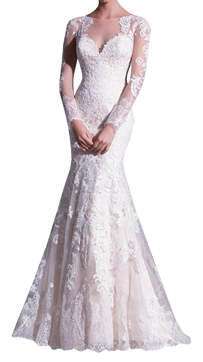 Robe de mariée à manches longues dentelle blanche 48 longue pour cérémonie mariage
