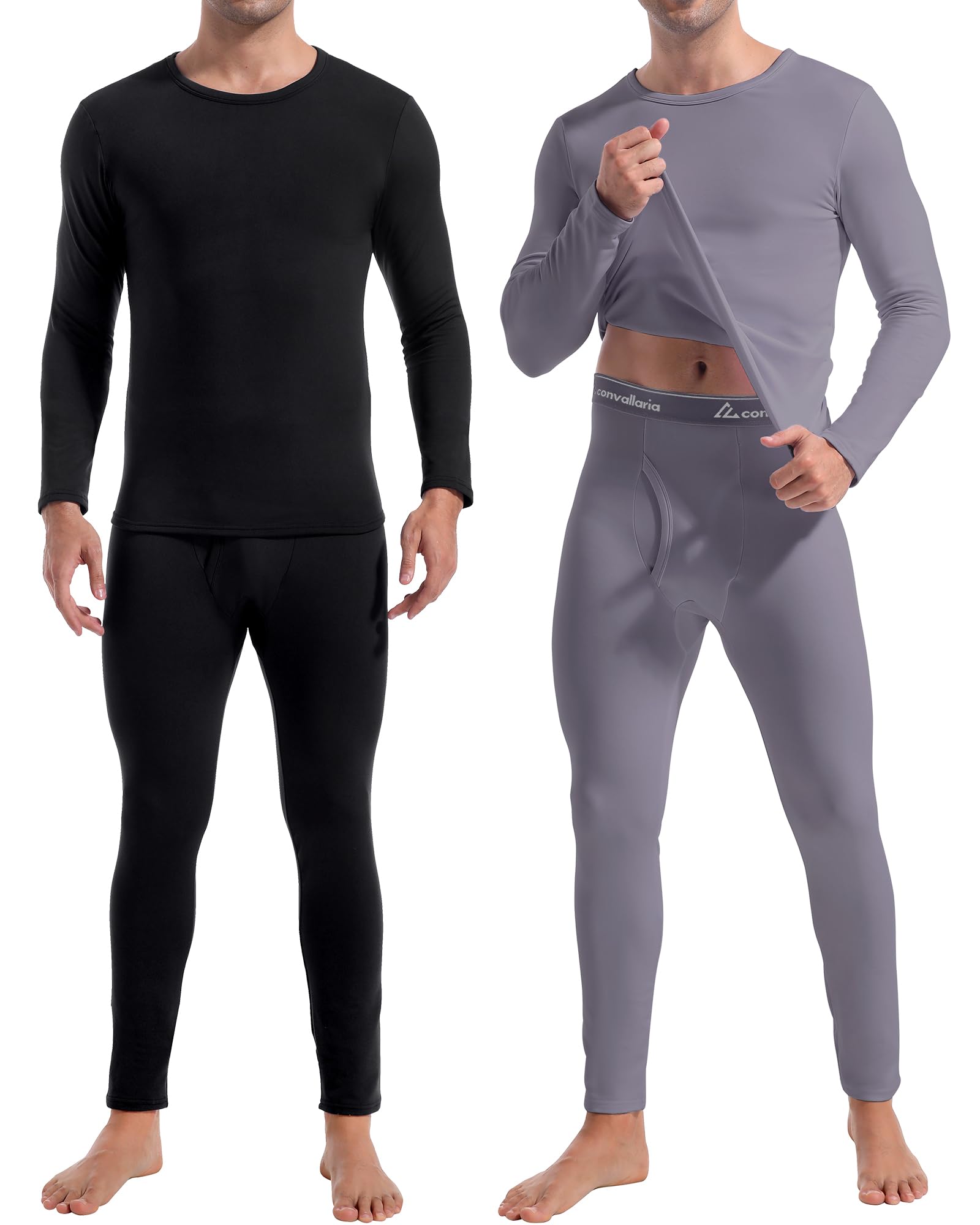 CL convallaria 2 Pack Thermal Underwear for Men Long Johns Fleece Lined Base Layer Set Winter Bottom Top