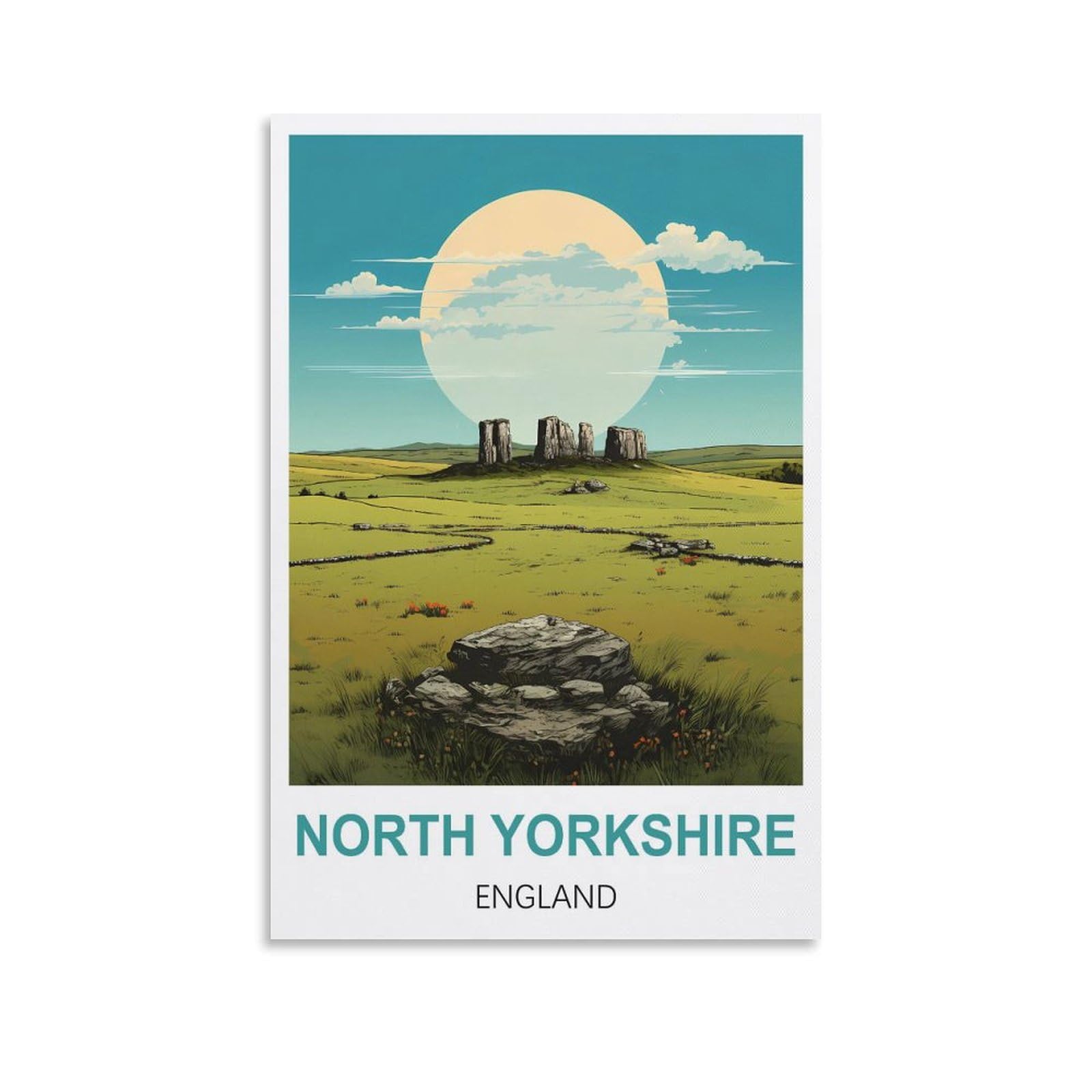HXHNFERR North Yorkshire England Vintage Travel Posters 12x18inch(30x45cm) Canvas Wall Posters And Art Pictures Prints Paintings Bedroom Decor