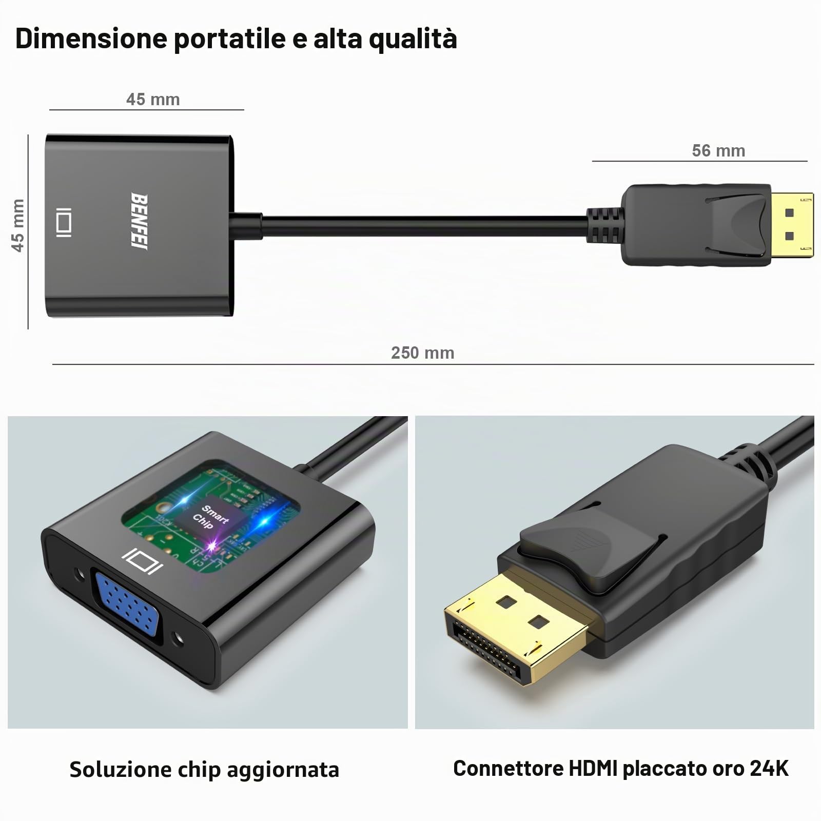 BENFEI Adattatore DisplayPort a VGA placcato oro da DP a VGA (maschio a femmina) compatibile per Lenovo, Dell, HP, ASUS