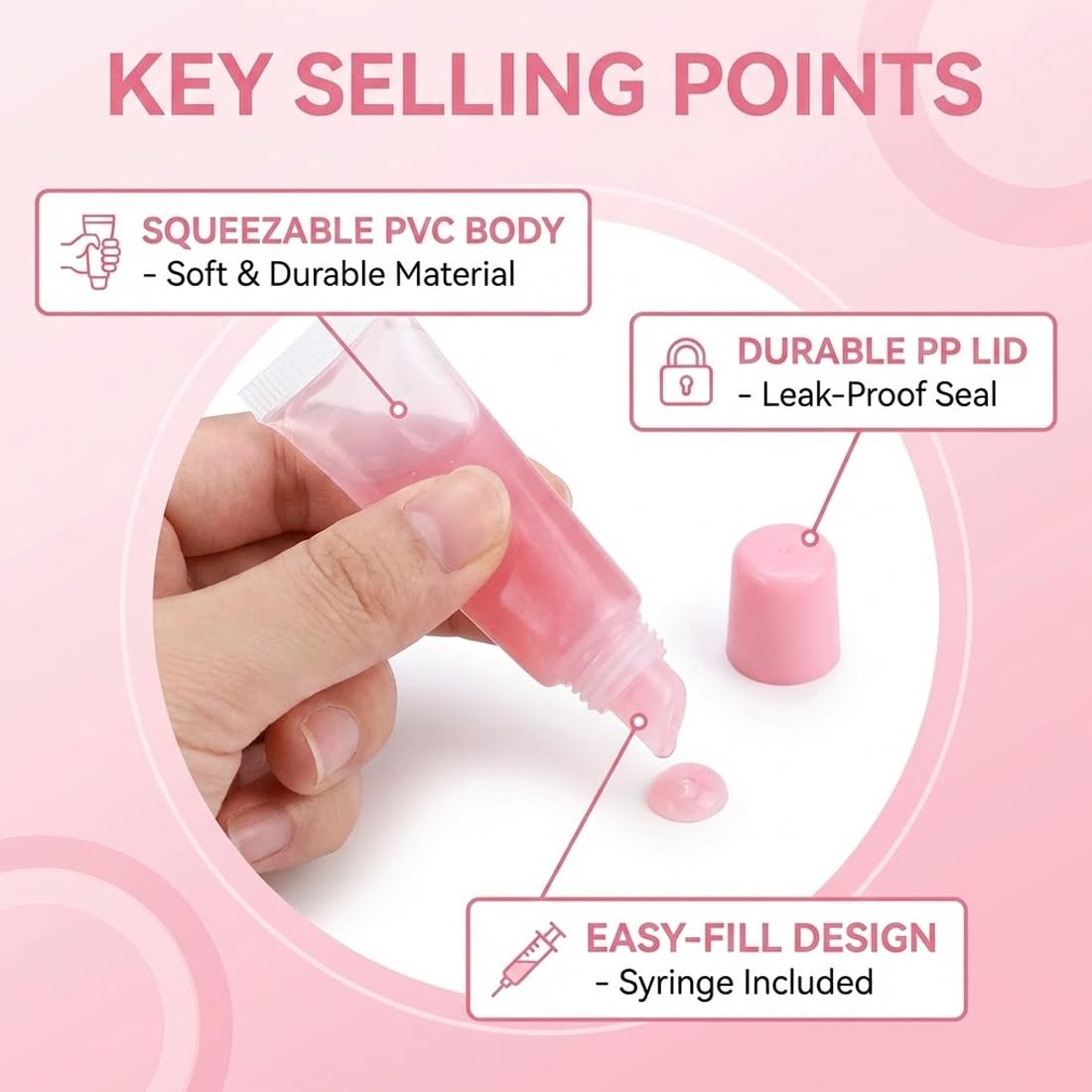 6 unidades Tubos Vacíos para Lipgloss, Gloss Labios, Botellas Cosméticas Reutilizables, Envases para Bálsamo Labial, Ideales para Champú, Loción y Más (5ml) (Transparente) — view 3