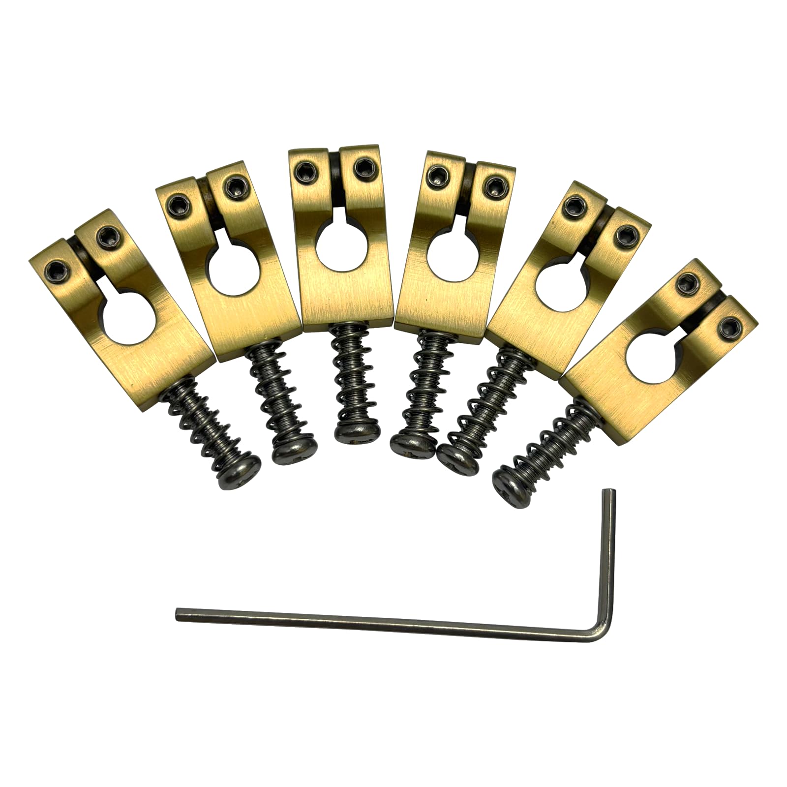 OVSAL Pack of 6 Electric Guitar Bridge Saddles 10.5mm Brass Tremolo Bridge Saddles Compatible with Stratocaster Strat Telecaster Tele 6 String Guitar Replacement Parts (Natural Color of Brass)