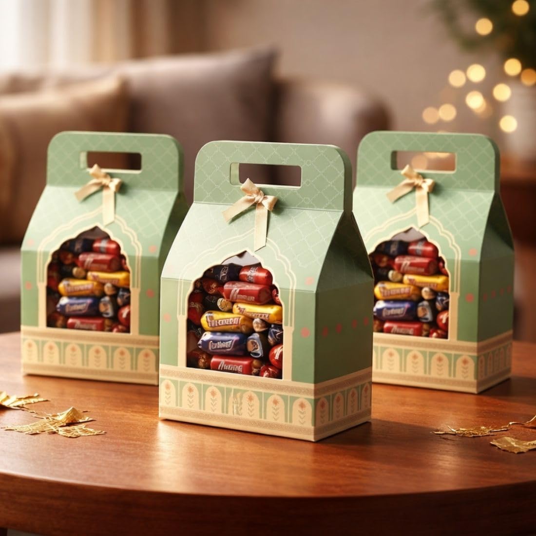 SATYAM KRAFT 5 Pcs Multipurpose Foldable Decorative Rajwadi Hamper Boxes with Handle & Ribbon | Gifting & Gift Packaging for Wedding Return Gift Birthday festive Gifting Dryfruits sweets (Green, Small)-image-38