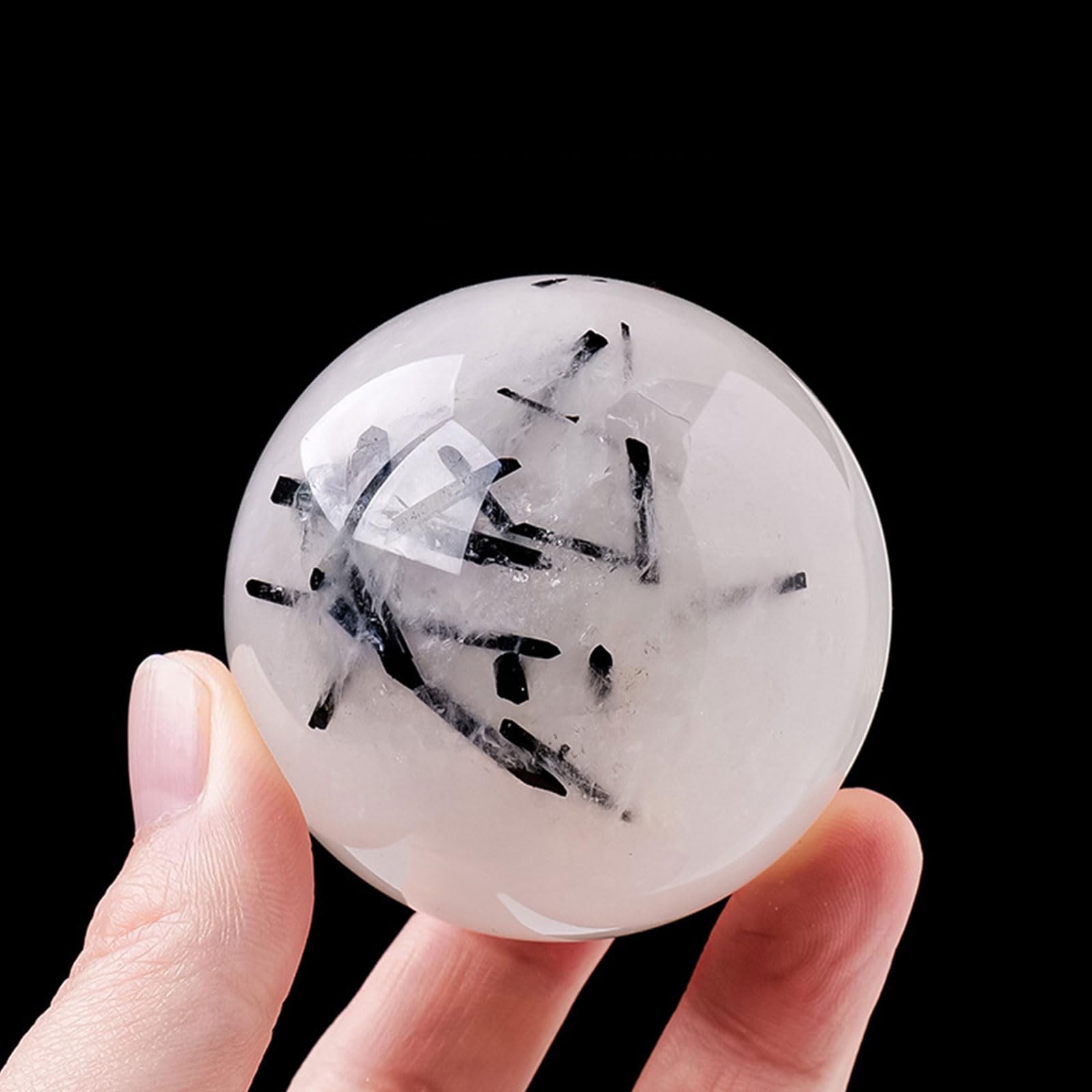 AUOQKQUT Crystal Ball, Black Tourmaline Divnation Sphere for, Feng Shui, Protection, Home Decor, and,55~60mm