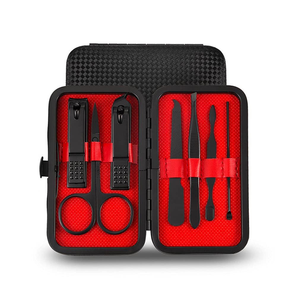 7-teiliges Nagelset, tragbar, aus Edelstahl, schwarz, inklusive Pediküre-Schere und Pinzette, Maniküre-Werkzeugset