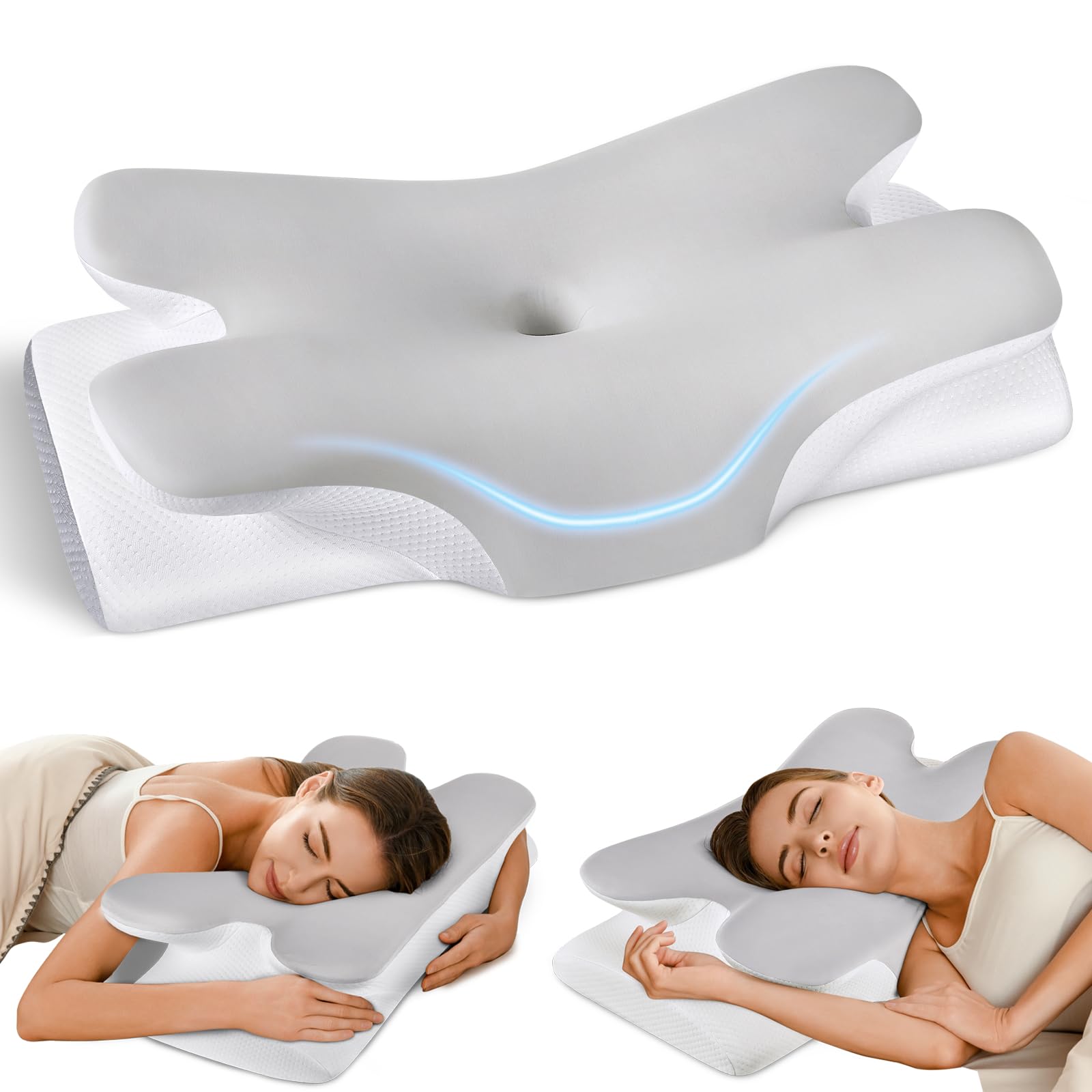 Cervical Neck Pillow for Pain Relief -Ergonomic Side Sleeper Pillow for Sleeping Contour Memory Foam Pillows for Neck