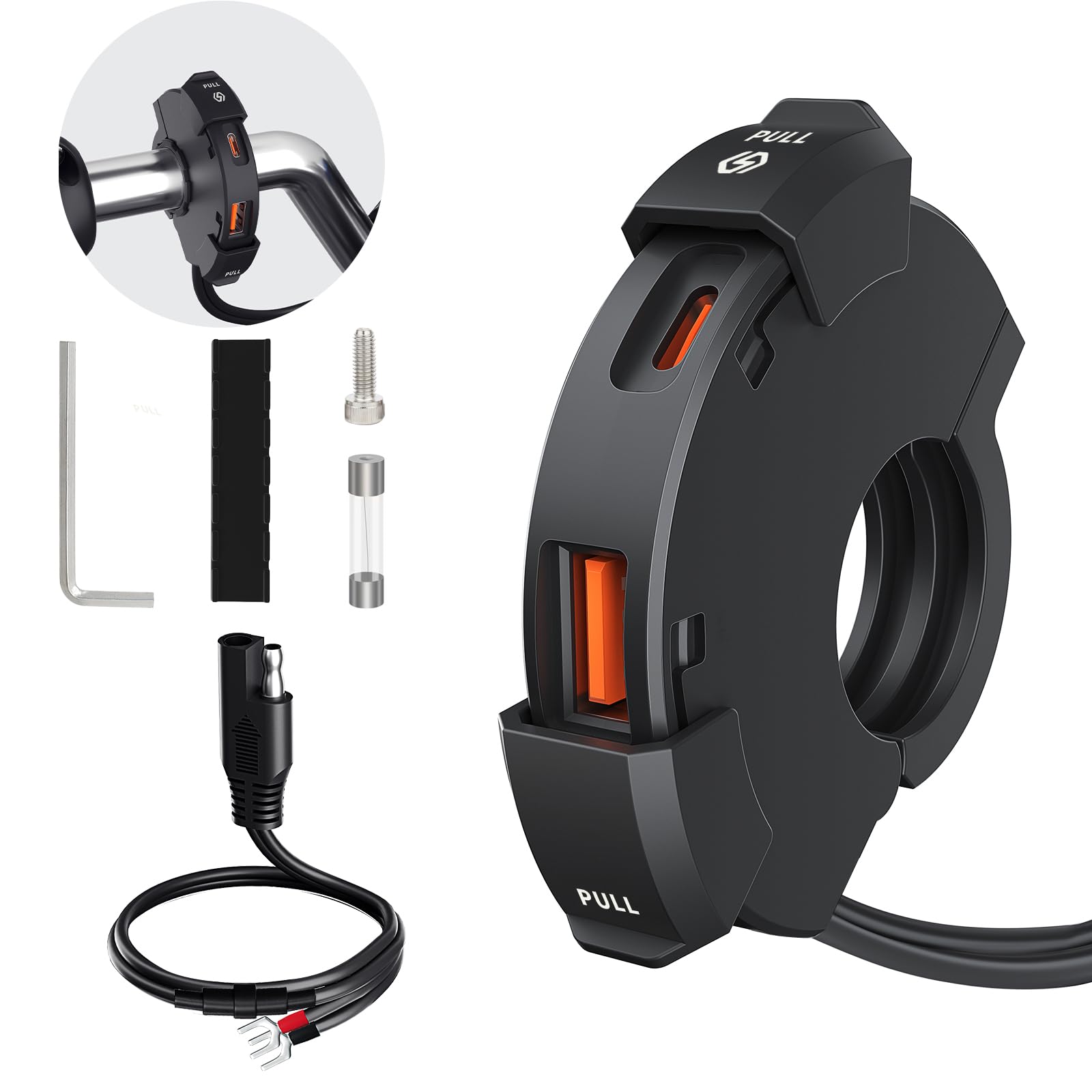 Motorcycle Phone Charger 30W PD Type-C 18W USB Quick Charger Ultra-Narrow SAE to USB Adapter IP65 Waterproof Motorcycle Accessories for Phones/Tablets