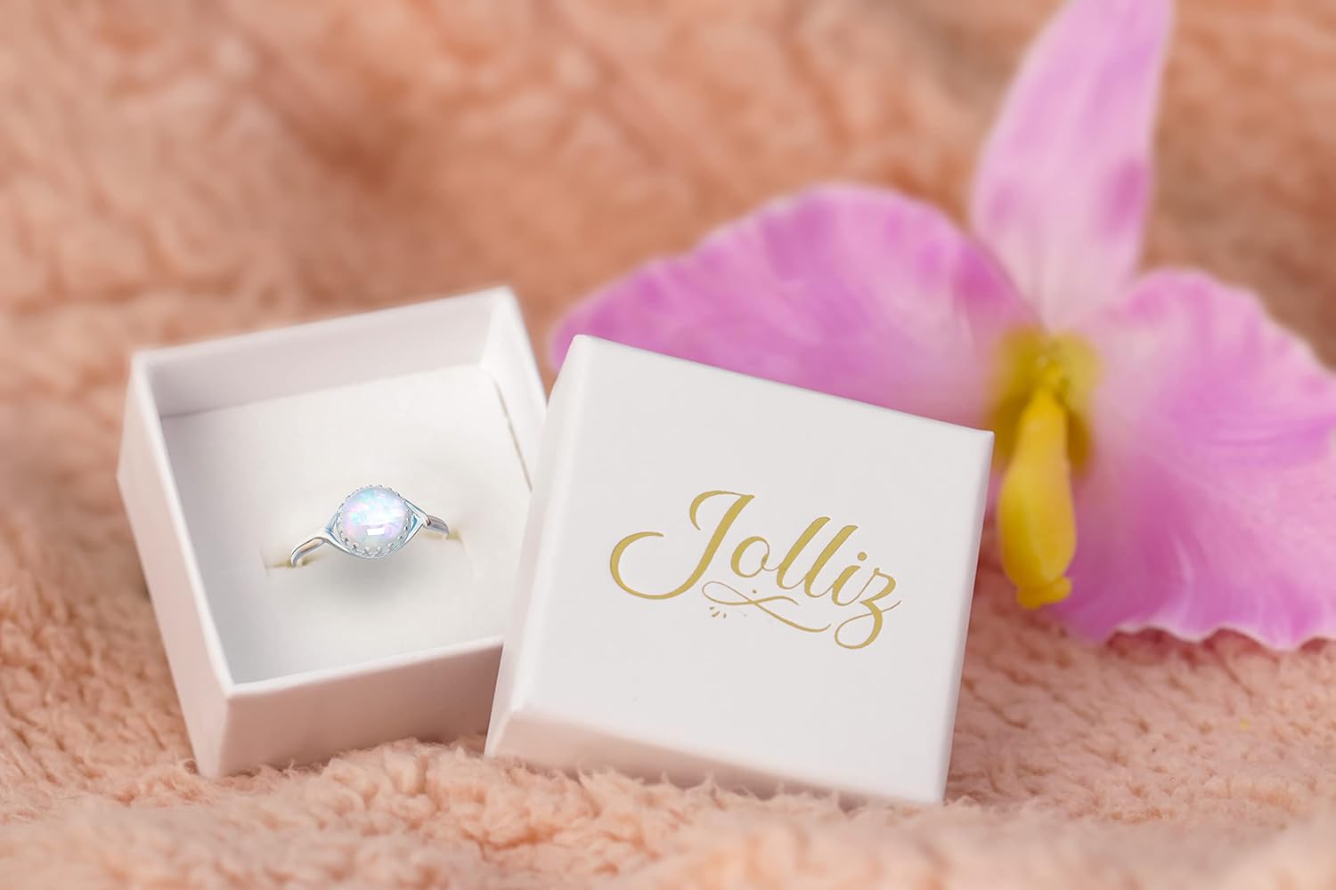 Jolliz Silver Opal Ring – Adjustable 925 Silver 8mm Opal Statement Ring - Jewelry Rings For Women - Image 7