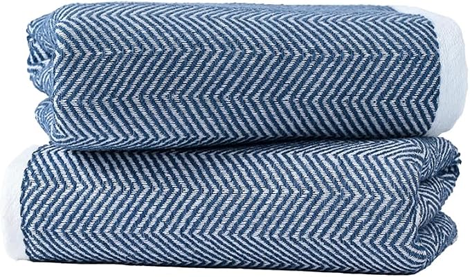 sense gnosis Navy Hand Towels 100% Cotton Super Soft Absorbent Jacquard Herringbone Striped Hand Towels for Bathroom Decorative 13 x 29 inch, 2 Pack