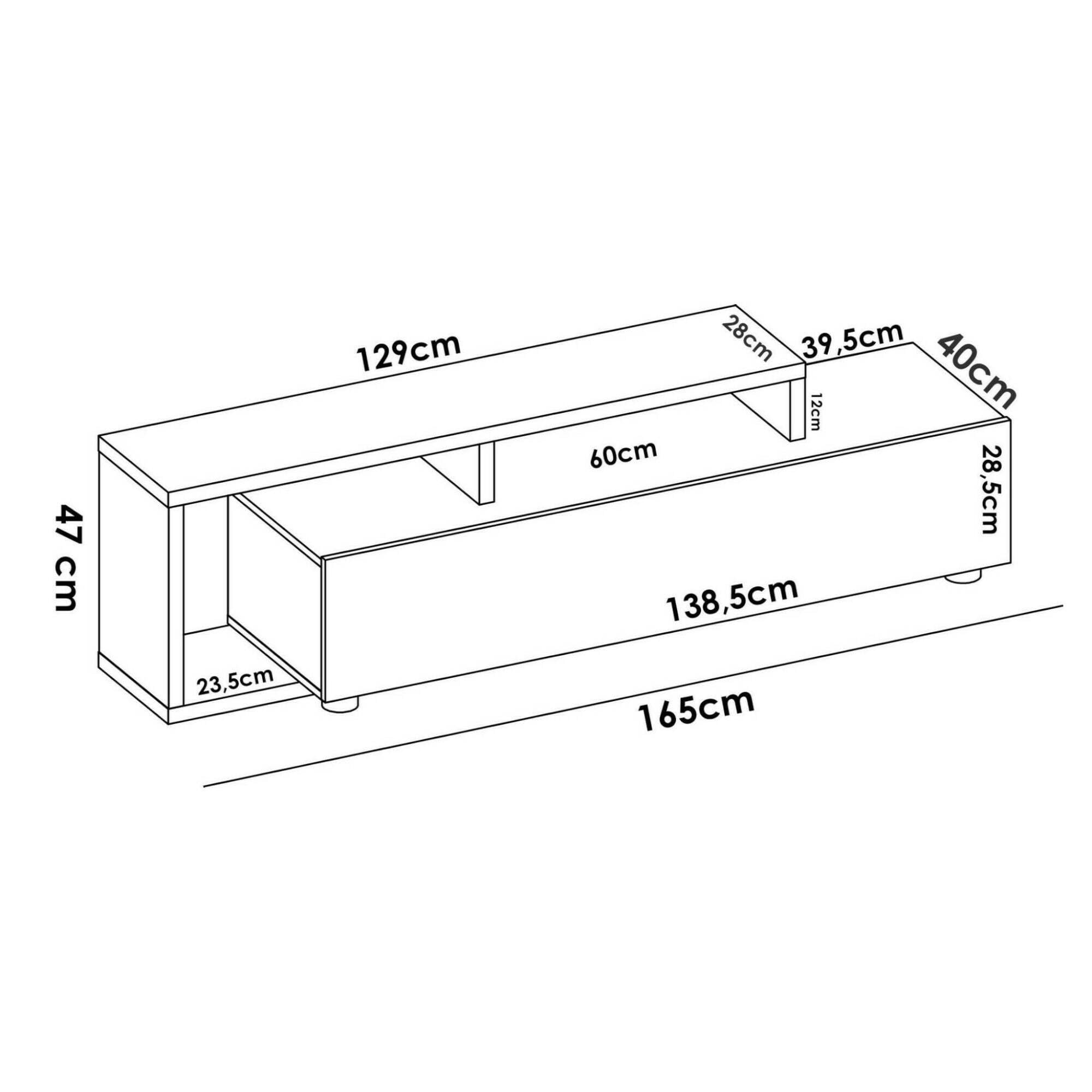 Dmora - Mobile porta TV Maiella, Credenza bassa da soggiorno, Madia da salotto per televisione, 165x40h47 cm, Rovere Nodi e Antracite
