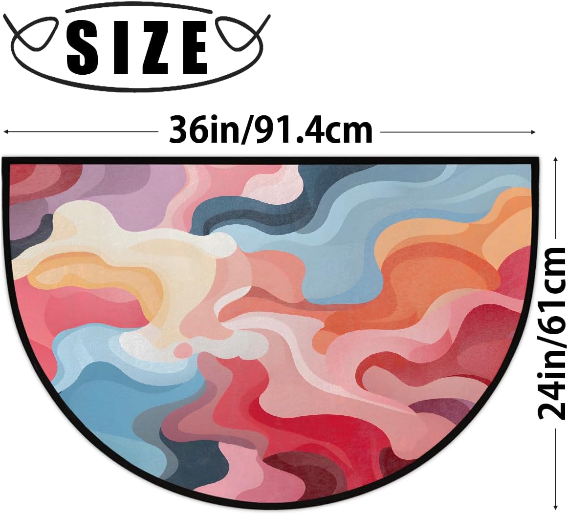 Half Round Door Mat Abstract Colorful Camo Half Moon Rug Washable Half Circle Area Rugs Indoor Entrance Non Slip Semi Circle Bathroom Rugs Floor Carpet for Kithen Bedroom Fireplace Decor