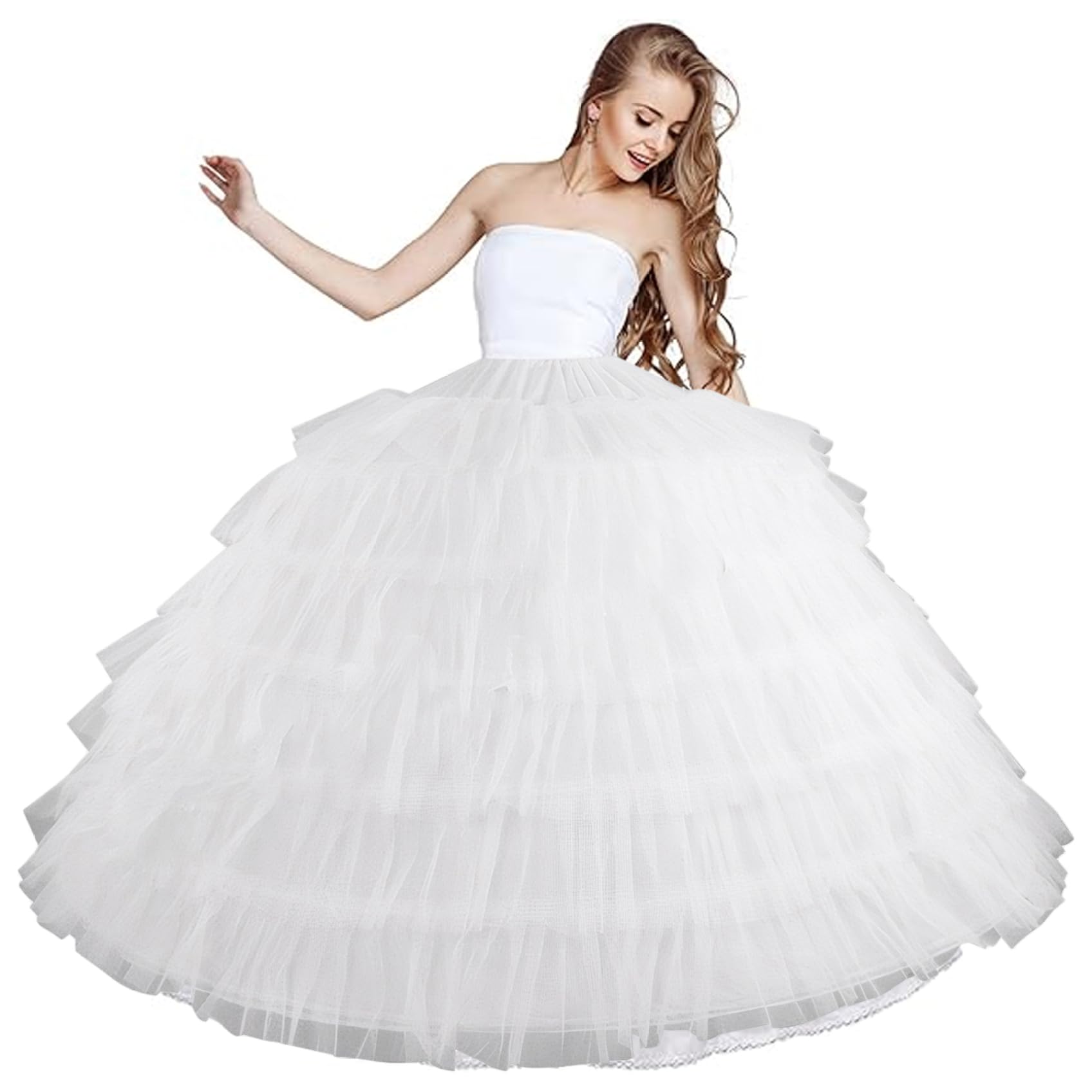 Comebachome Unisex 6 Hoops Petticoat Skirt Underskirt Tulle Petticoat 43 Inch Long Petticoats For Women Under Dress Adjustable Bridal Hoop Skirt For Wedding Ball Gown Ceremony Prom, Figürchen
