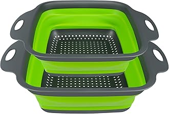 AUAUY 2 PCS Collapsible Colander Set, Square Silicone Folding Colander with Plastic Handles, Eco-Friendly Large Hole Kitchen Strainer for Draining Pasta Vegetables Fruits-1 Large and 1 Small