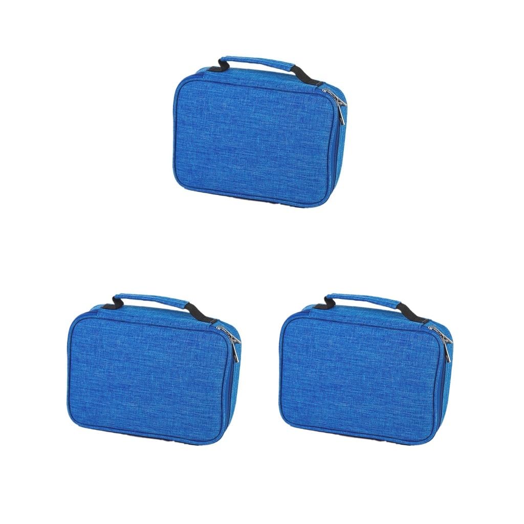 Astuccio colorato con 72 scomparti, ad alta capacità, con cerniera, colore nero, Set da 3 [Blu], 22x16.5x6.5cm