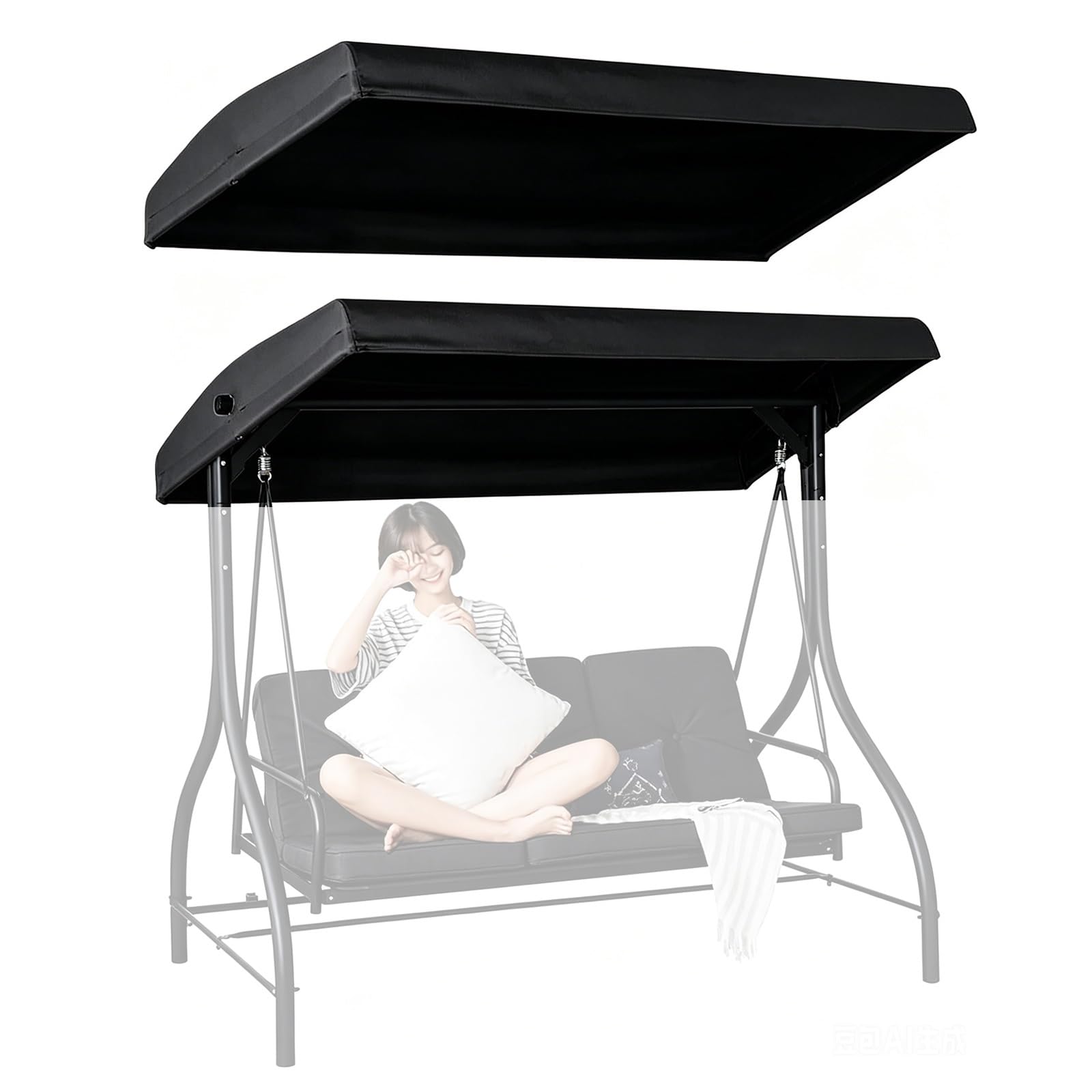 BiSaXieTa Outdoor Swing Canopy Replacement Cover, Waterproof Oxford Fabric Swing Cover with Side Grommets, Anti-UV, for Outside Porch Patio(Black,64x45in)