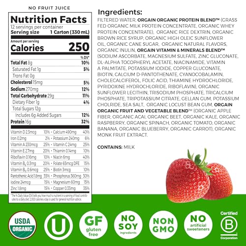 Orgain Organic Nutritional Protein Shake,Strawberries & Cream - 16g Grass Fed Whey Protein,Meal Replacement,20 Vitamins & Minerals,Fruits-& Vegetables,Gluten Free,Non-GMO,11 Fl Oz,(Pack of 24) - image 2