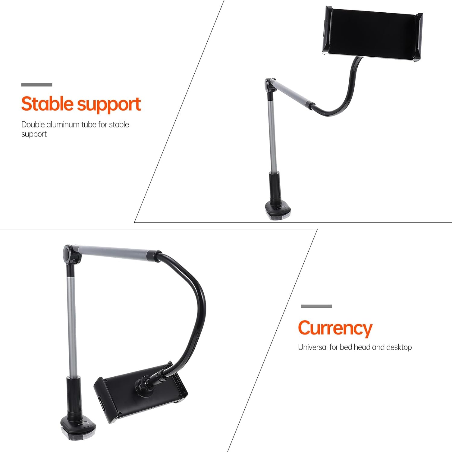 DOITOOL Clip-on Phone Stand and Tablet Bracket 4.7-12.9 Inch Adjustable Rotating Bedside Phone Holder for Home and Office Use