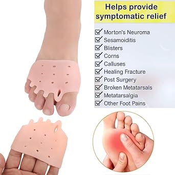 1 Çift, Morton Nörama ve Metatarsal Destek Sağlayan, Parmak Sürtünme Önleyici, Parmak Duruş Düzeltici, Yumuşak, Ayağın Ön Tarafını Rahatlatan Silikon(Ten)