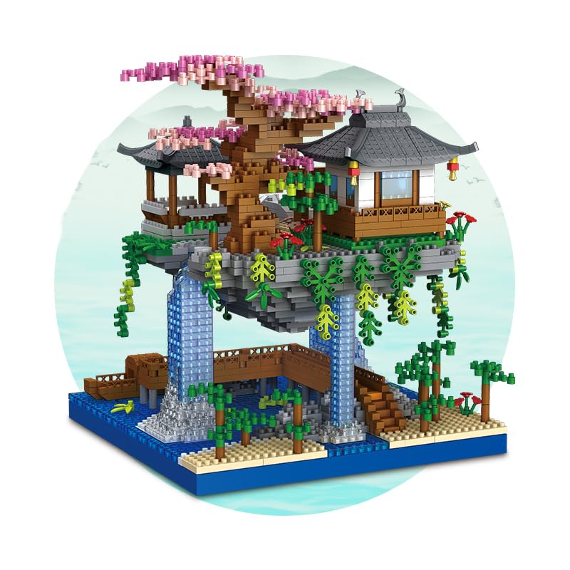 Cherry Blossom Bonsai Tree House Building Block Sets 3320PCS Chinese Architecture of Peach Blossom Micro Mini Building Set Toy Gift for Kids Adults