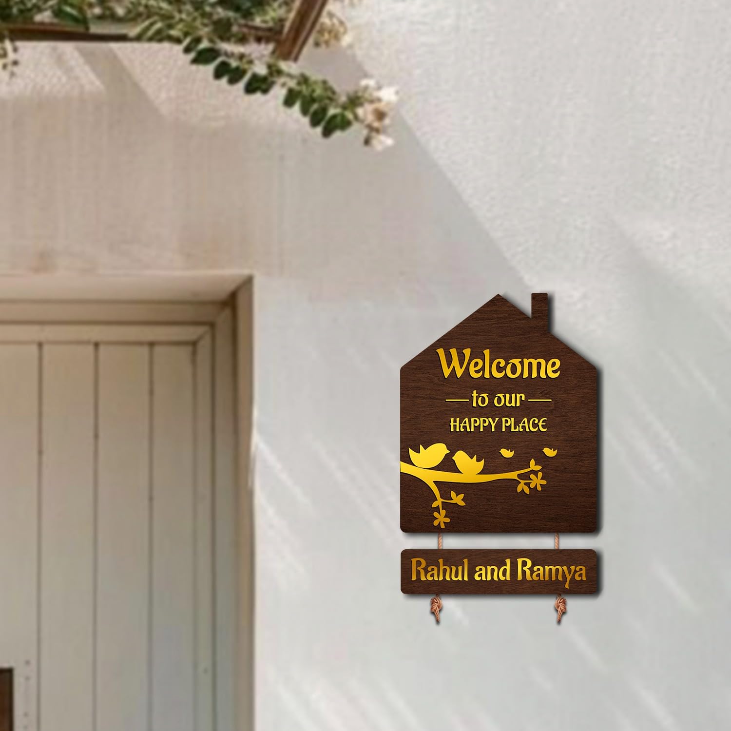 ChitraChaya Premium 3D Brown Hut Style Name Plate With Golden Acrylic - 16x11 Inches, Multicolor, 6mm Plywood, Home Decor-image-13