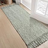 Collive Hallway Runner Rug, 2' x 5' Soft Washable Kitchen Runner Rug, Olive Green/Cream Contemporary Modern Laundry Room Rugs Indoor Hand-Woven Cotton Carpet for Bedroom Entryway Front Door Farmhouse