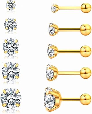 1pcs Earring Inlaid Cartilage Earring Stud Hypoallergenic Cubic Zirconia Barbell Earring Stainless Steel Earring Stud Earring Gold