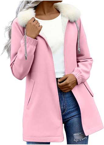 GOHRSHA Women Sherpa Lined Rain Jacket Fleece Faux Fur Hooded Heavy Parka Long Rain Trench Coat Waterproof Winter Windbreaker