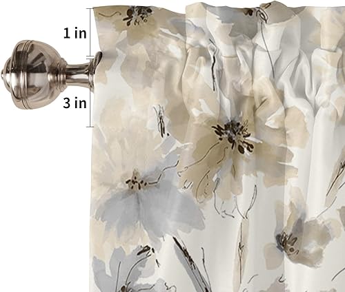 Miniatura 5 de Cortina de cenefa para ventana, textura floral de acuarela, cenefa con bolsillo para barra, cenefa de ventana para cocina, sala de estar, baño,