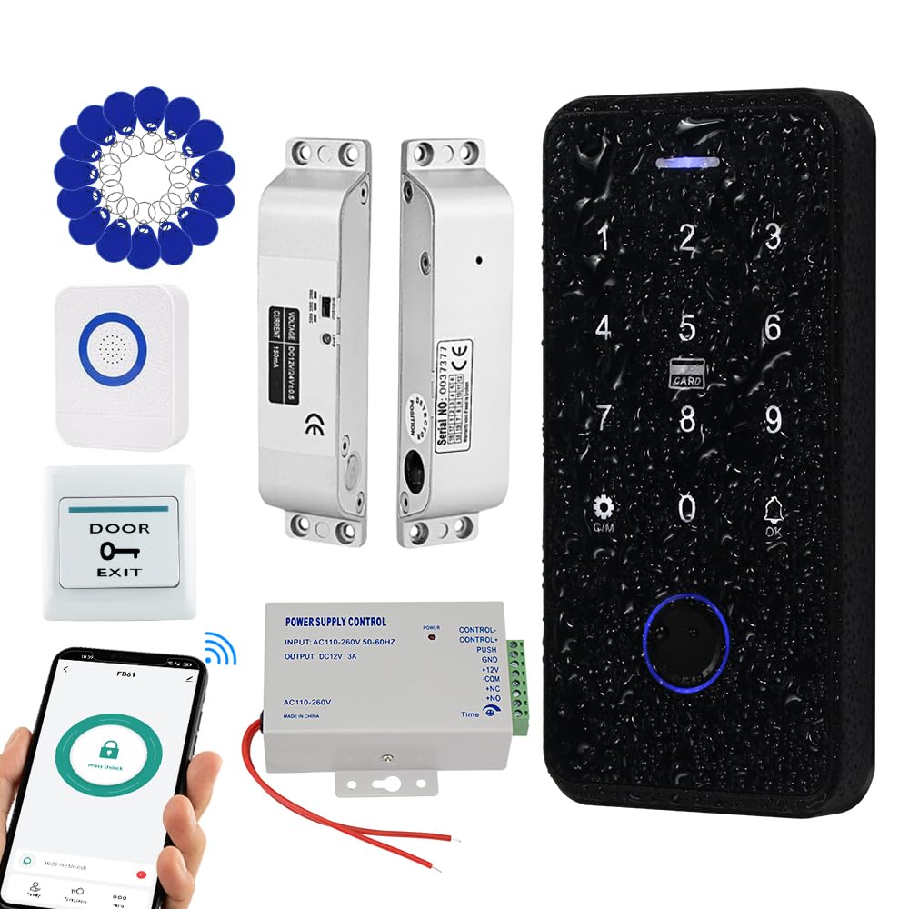 Kit de control de acceso impermeable TUYA, teclado RFID táctil, cerradura electrónica NC, alimentación 3A, botón de cambio, timbre de puerta con cable, 15 teclas de 13,56 MHz