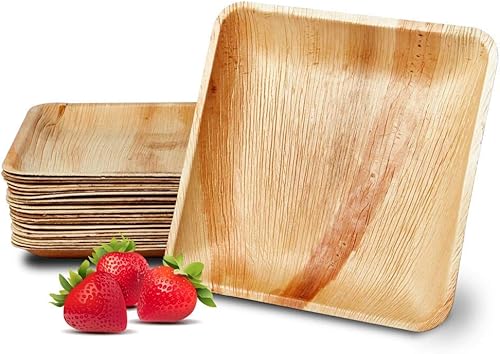 Miniatura 3 de Mart - Platos desechables de hoja de palma cuadrados de 10 pulgadas, paquete de 25 unidades, 100% naturales, biodegradables y compostables,
