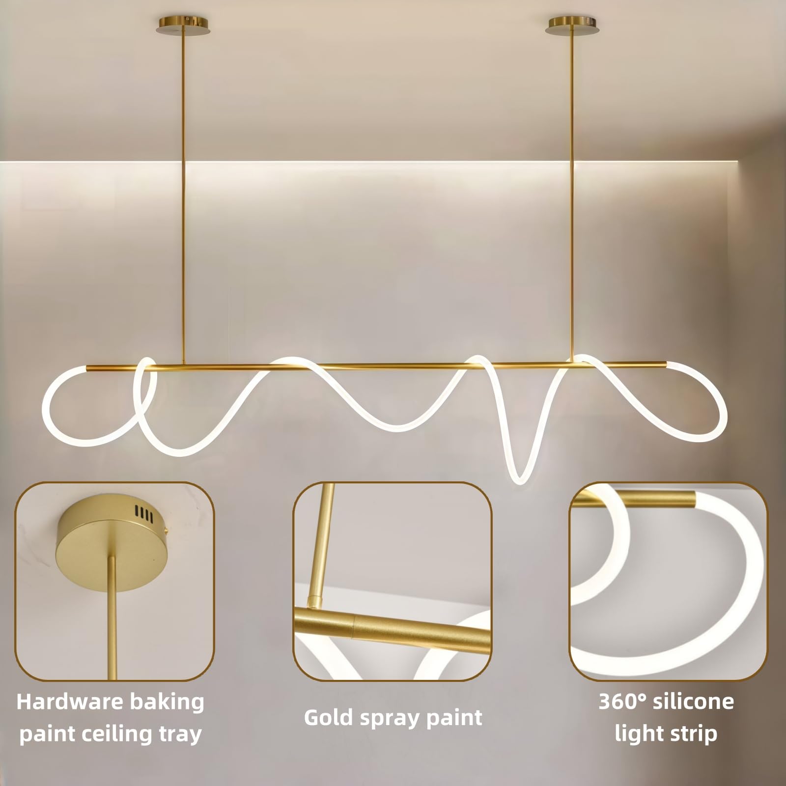 Jsz Pendelleuchte Esstisch, LED Pendelleuchte, Dimmbar Hängelampe Esszimmer 3000K-6500K, Linear DIY Hängeleuchte mit Fernbedienung, 21W Esszimmerlampe Höhenverstellbar Esstischlampe (Gold, 120CM)