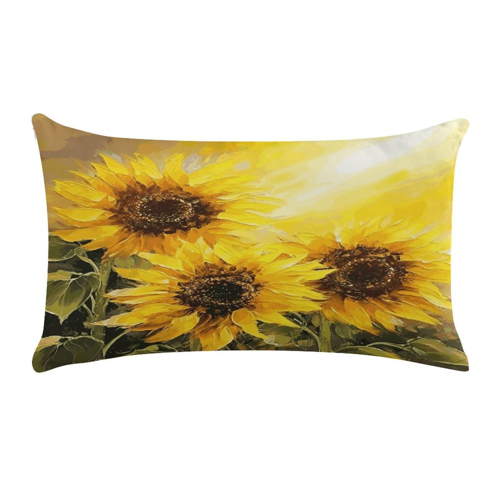 FekiLoot Yellow Sunflowers Throw Pillow Covers Short Plush Rectangular Pillowcase with Zipper Cozy Cushion Cases Ultra Soft Lumbar Pillow Shells for Chair Sofa Home Decor 12" X 20"