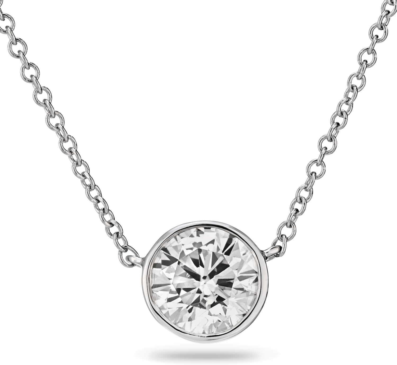 The Diamond Channel CERTIFIED LAB-GROWN 0.25-4 CARAT 14K White Gold Diamond Necklace for Women, 16" Chain with 18" Extender, F-G Color, VS1-VS2 Clarity, Bezel Set Round Brilliant Cut Diamond Pendant