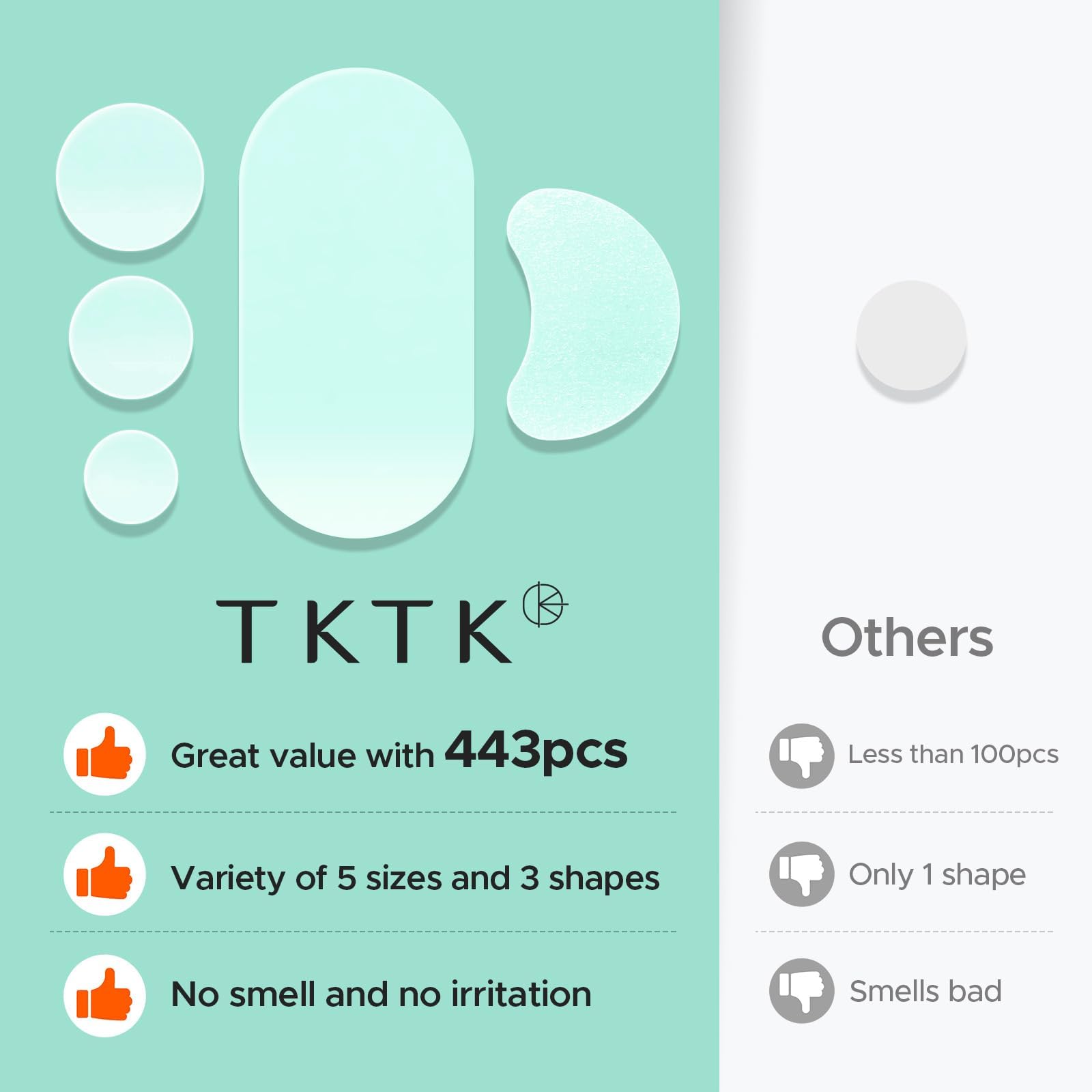 TKTK 443 Count Pimple Patches for Face, Hydrocolloid Acne Patch Bulk, Acne Stickers for Covering Cheeks, Forehead, Chin Blemishes Zit Breakouts for All Skin Types (Dots, Strip, Contoured 5 Sizes) — view 7