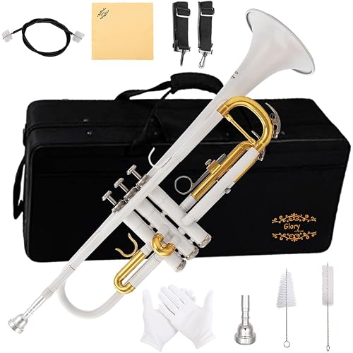 Glory Bb Trumpet - Trumpets for Beginner or Advanced Student with Case, pair of gloves-white