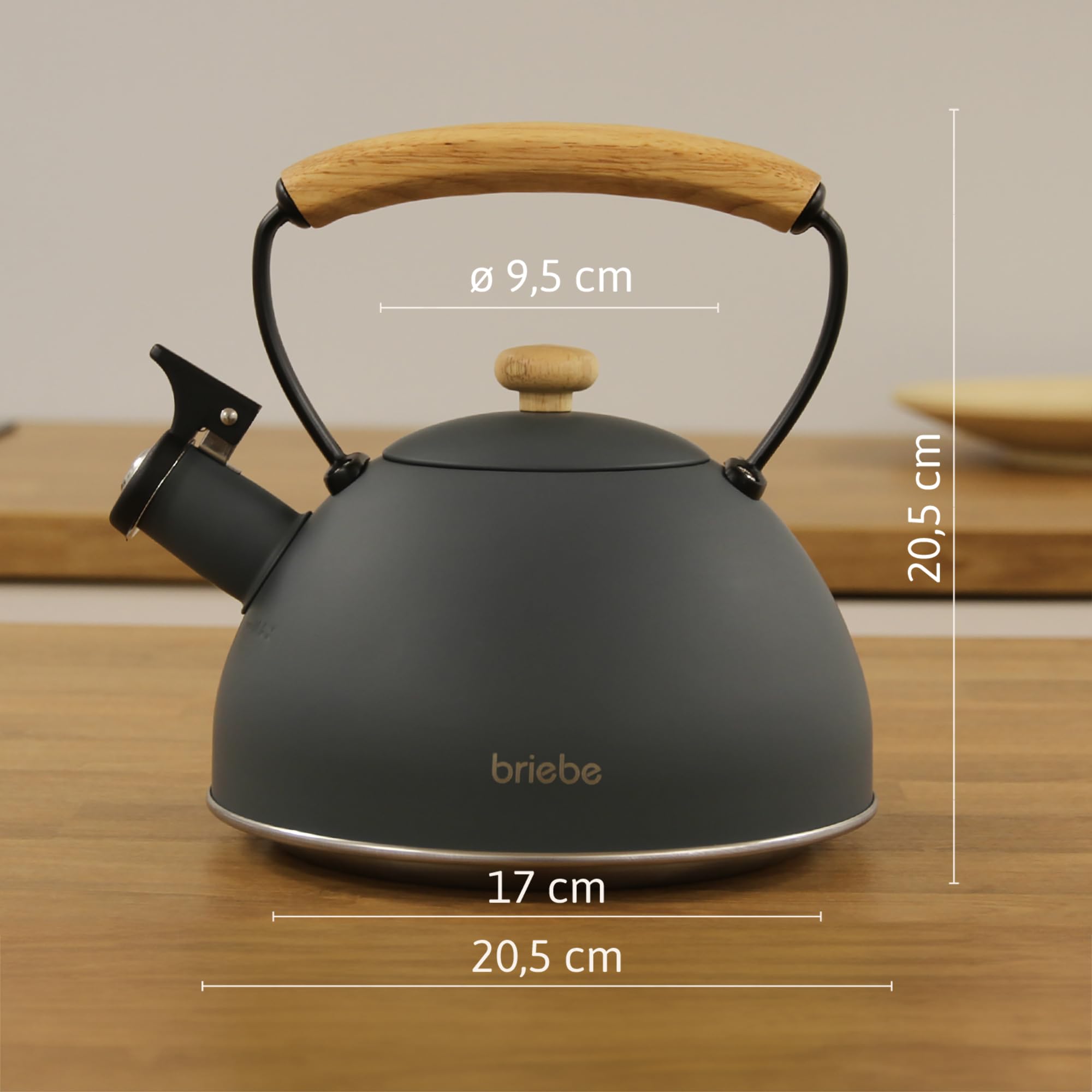 briebe Nordic Tostapane a Fessura Larga a 2 Fette, 6 Livelli di Tostatura, Pinze + Bollitore Induzione a Fischio 2,3 L, Acciaio Inossidabile, Senza BPA, Set Colazione Design Nordique Grigio