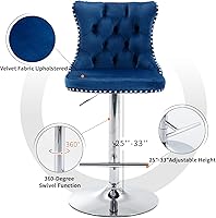 Vista 5 de Swivel Counter Height Bar Stools Set of 2, Navy Kitchen Island Barstools, Velvet Adjustable Bar Height Stool Chairs, Tufted Back, Silver Chrome